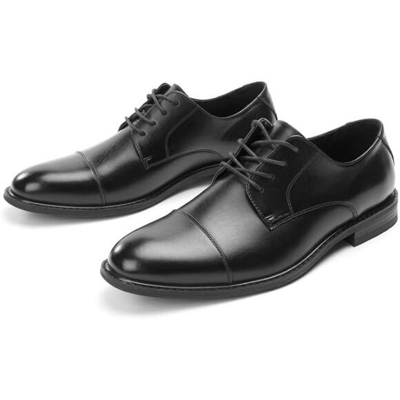 Cusolamore Mens Size 10 Black Lace Up Wingtip Faux Leather Classic Dress Oxfords - Picture 5 of 7